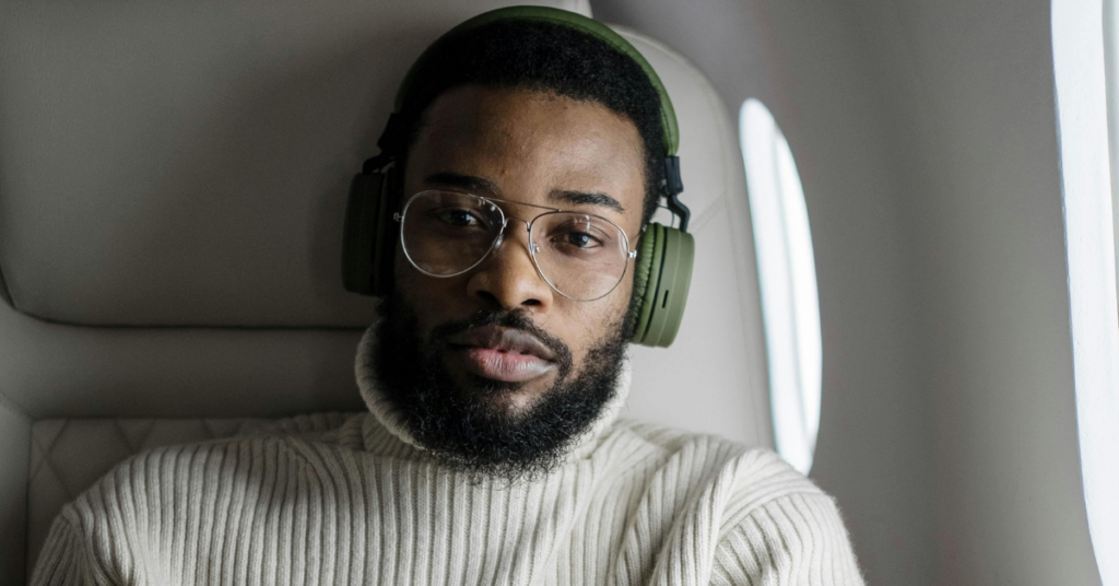 Man in comfortable plane seat
