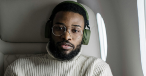 Man in comfortable plane seat
