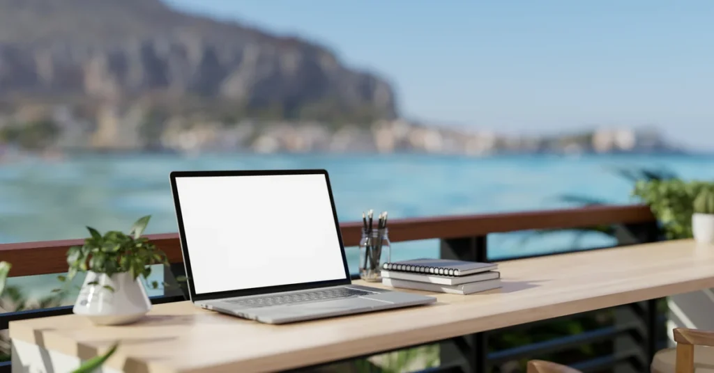 Woman working remotely from contemporary coworking space
